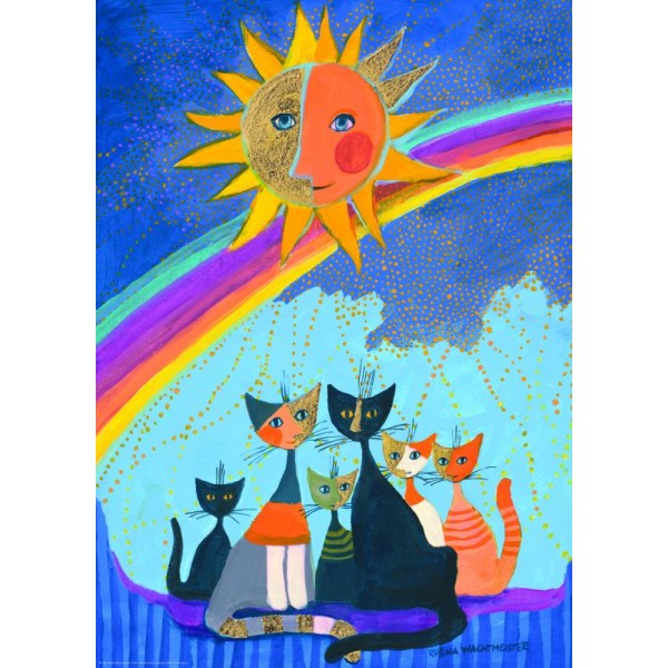 Rodzinka kotów z tęczą w tle (metalizowane),Wachtmeister - Sklep Art Puzzle